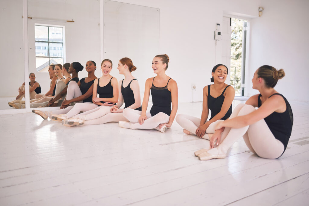 pointe class smiling and laughing together at LA Dance Academy