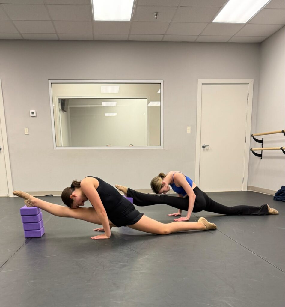 Leaps & Turns - oversplit Intermediate dancers working on their oversplits safely in class while our certified teachers overlook