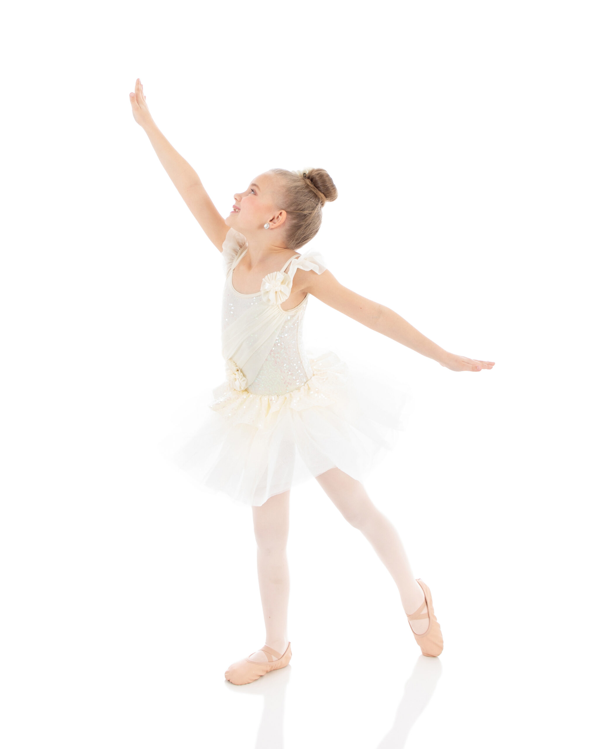 Ballet beginner student in her ballet tutu in an arabesque