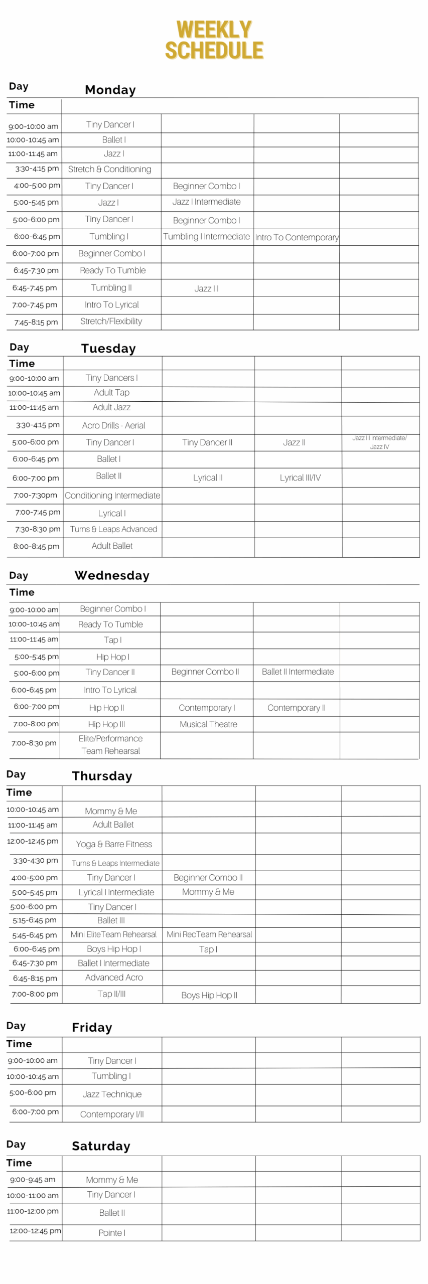 Weekly dance classes offered at LA Dance Academy all year long!